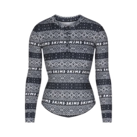 SKIMS Logo Plush Pointelle Henley in Black L - Picture 2 of 5